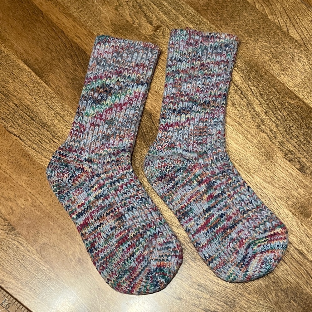 Hand knitted wool blend multicolored socks brand new handmade in Oregon